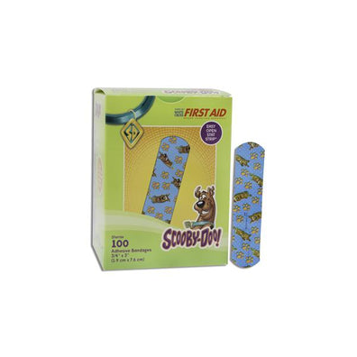 Bandage Adhesive Strip Plastic Stat Strip 3/4x3" Scooby Doo 100/Box, 12 BX/CA - Surgical Supplies NY